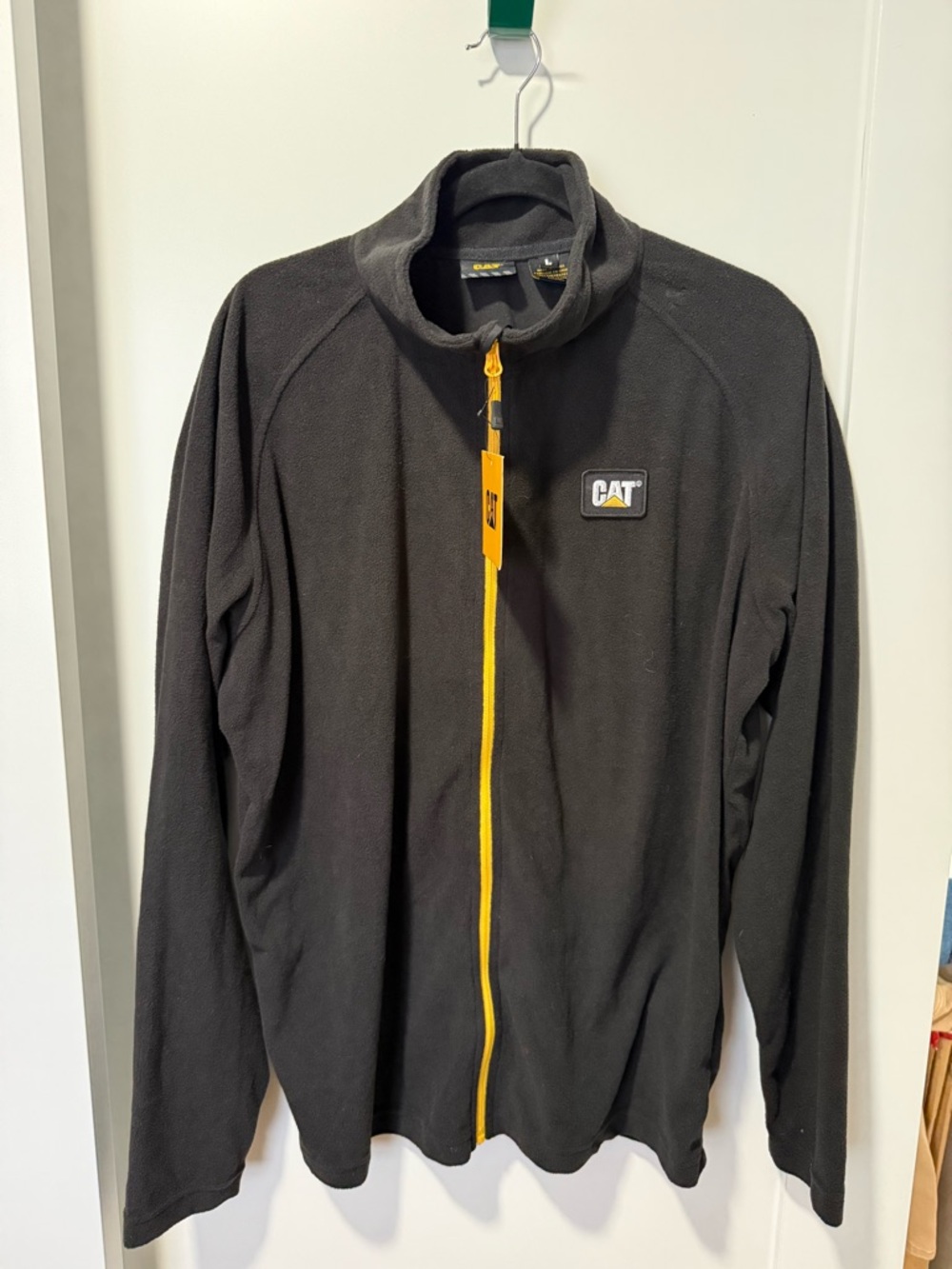 Caterpillar Black Fleece Jacket with Yellow Zip Trim